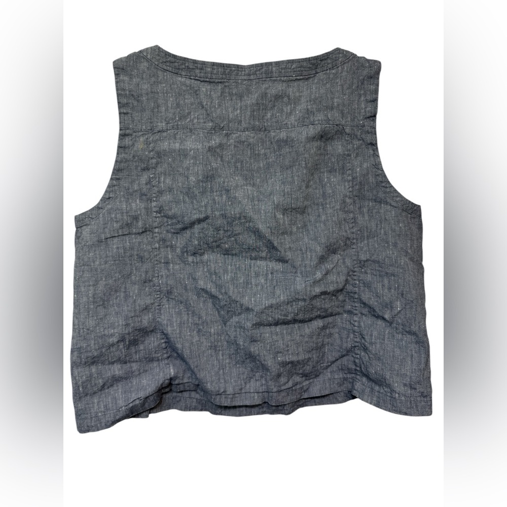 Eileen Fisher Denim Yarn-Dyed Linen & Organic Cotton Sleeveless Top - Picture 2 of 7